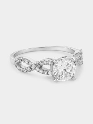 Sterling Silver Cubic Zirconia Solitaire Infinity Ring