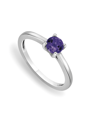 Sterling Silver Diamond & Amethyst Birthstone Ring