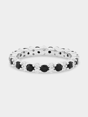 Sterling Silver Black & White Cubic Zirconia Eternity Ring