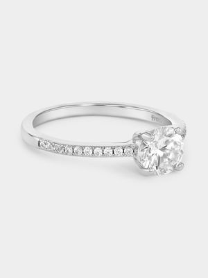 Sterling Silver Cubic Zirconia Solitaire Pavé Promise Ring