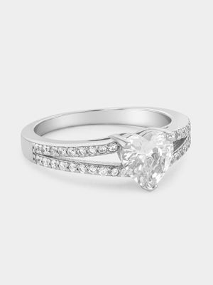 Sterling Silver Cubic Zirconia Heart Split-Shank Ring