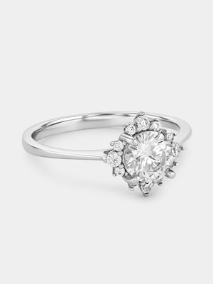 Sterling Silver Cubic Zirconia Floral Halo Ring