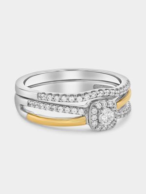 Yellow Gold & Sterling Silver 0.3ct Lab Grown Diamond Halo Twist Twinset Set