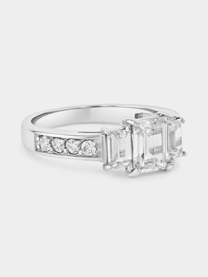 Sterling Silver Cubic Zirconia Baguette Trilogy Ring