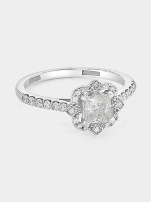 Sterling Silver Moissanite Princess Halo Ring