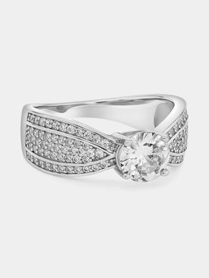 Sterling Silver Cubic Zirconia Solitaire Bow Ring