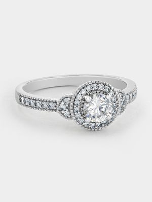 Cheté Sterling Silver Cubic Zirconia Women’s Round Vintage-Style Halo Ring