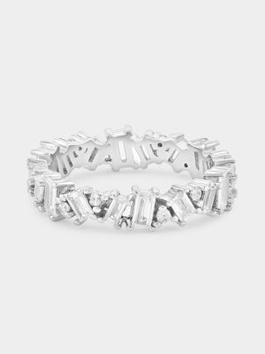 Sterling Silver Cubic Zirconia Baguette Scatter Ring