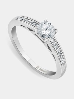 Sterling Silver Cubic Zirconia Women’s Milgrain Promise Ring