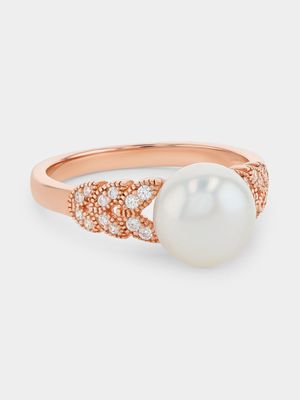 Rose Gold Plated Sterling Silver Freshwater Pearl Wreath Ring