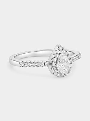 Sterling Silver Cubic Zirconia Pear Halo Ring