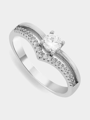 Sterling Silver & Cubic Zirconia Wishbone Promise Ring