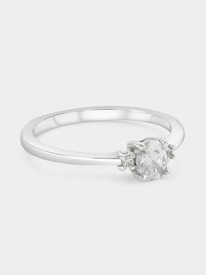 Sterling Silver Cubic Zirconia Oval Trilogy Promise Ring