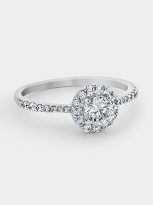 Cheté Sterling Silver Cubic Zirconia Women’s Round Vintage-Style Halo Ring