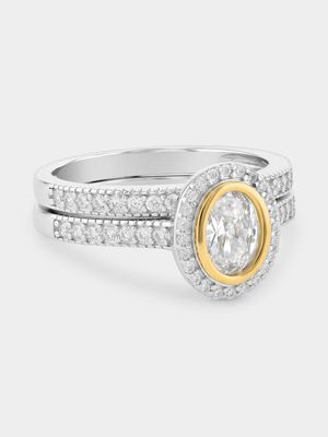 Yellow Gold & Sterling Silver Cubic Zirconia Halo Twinset Ring