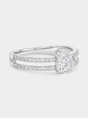 Cheté Sterling Silver Cubic Zirconia Round Solitaire Pavé Ring