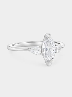 Sterling Silver Cubic Zirconia Marquise Trilogy Ring