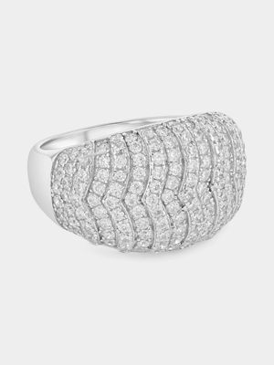 Sterling Silver Cubic Zirconia Pavé Wishbone Dome Ring