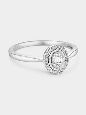 White Gold 0.09ct Diamond Oval Halo Ring