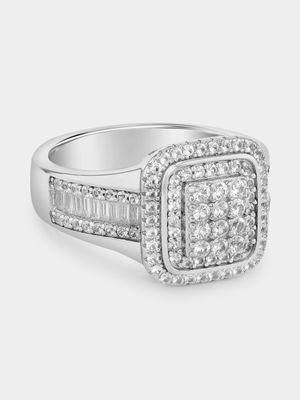 Sterling Silver Diamond Rectangle Halo Ring