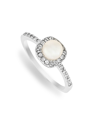 Sterling Silver Pearl & Cubic Zirconia Women's June Birthstone Ring