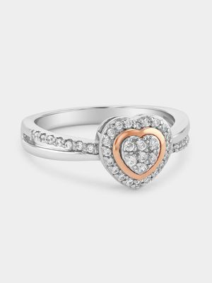 Rose Gold & Sterling Silver Lab Grown Diamond Heart Halo Ring