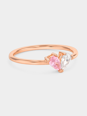 Rose Gold Plated Sterling Silver Pink Cubic Zirconia Heart Ring