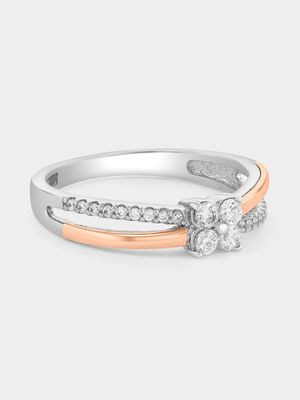 Rose Gold & Sterling Silver 0.25ct Lab Grown Diamond Flower Twist Ring