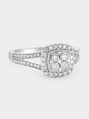 Sterling Silver Lab Grown Diamond Cushion Halo Ring