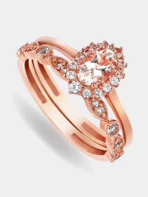 Rose Gold Morganite Delicate Halo Twin Set