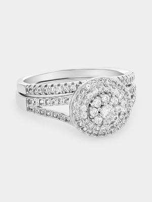 Sterling Silver Cubic Zirconia Multi-Stone Round Halo Twinset Ring