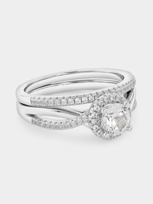 Sterling Silver Diamond Round Halo Twinset Ring