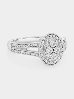 Sterling Silver Lab Grown Diamond Oval Halo Split-Shank Ring