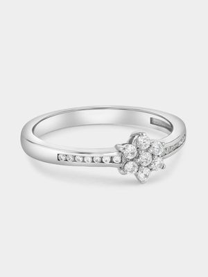 Sterling Silver Lab Grown Diamond Flower Channel Ring