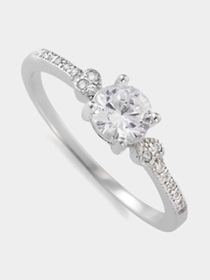 Sterling Silver Cubic Zirconia Women's Four Claw Solitaire Ring