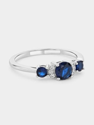 Sterling Silver Blue Spinel Trilogy Ring