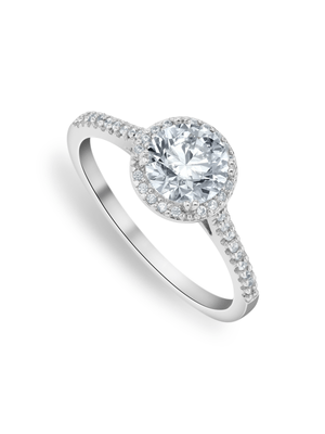 White Gold Moissanite Halo Pavé Solitaire Women’s Ring