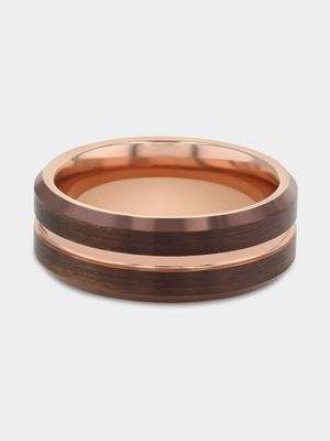 Tungsten Rose & Brown Plated Centre Groove Ring