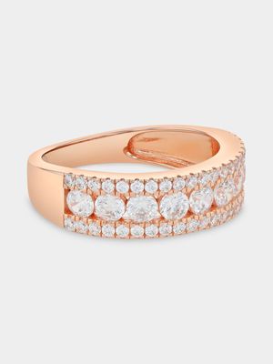 Rose Gold Plated Sterling Silver Cubic Zirconia Channel Ring