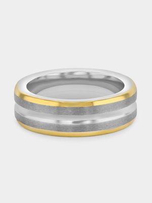 Tungsten Gold Plated Striped Edge Ring