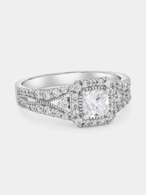 Cheté Sterling Silver Cubic Zirconia Princess Halo Ring