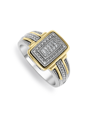 Yellow Gold & Sterling Silver Diamond & Created White Sapphire Ring