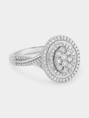 Sterling Silver Lab Grown Diamond Oval Halo Twist Ring