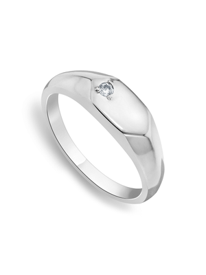 Sterling Silver Cubic Zirconia Hexagon Men's Signet Ring