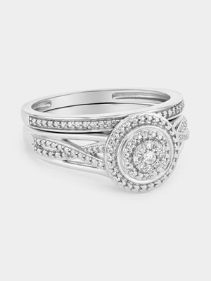 Sterling Silver Lab Grown Diamond Round Halo Infinity Twinset Ring