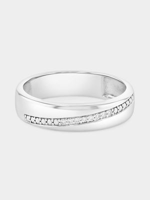 Sterling Silver Lab Grown Diamond Diagonal Pavé Ring