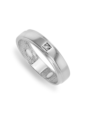 Sterns Men's Silver Diagonal Stripe Cubic Zirconia Ring