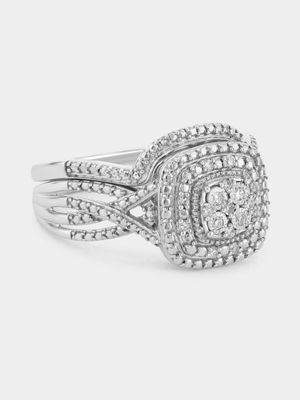 Sterling Silver Lab Grown Diamond Cushion Halo Infinity Twinset Ring