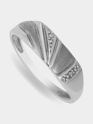 Sterling Silver & Diamond Diagonal Strokes Men’s Ring