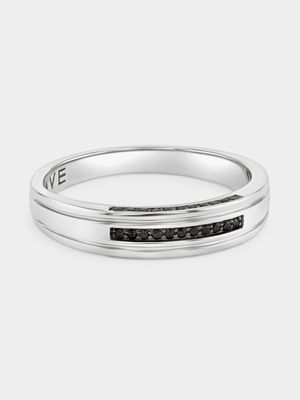 White Gold Black Diamond Channel Trio Wedding Band